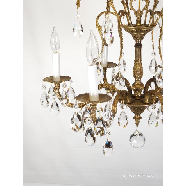 Antique 6 Arm Absolutely Fabulous Brass Cut Lead Glass Crystal Chandelier For Sale - Image 11 of 12