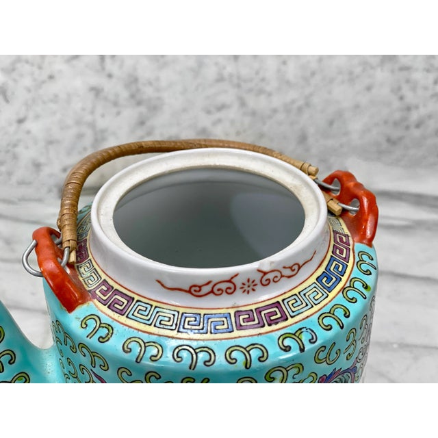 Vintage Chinese Porcelain Famille Verde Enamel Floral Motif Teapot For Sale - Image 9 of 11
