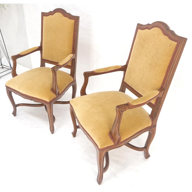 Brown Pair of Carved French Style Mohair Fabric Carved Open Arm Lounge Chairs MINT! For Sale - Image 8 of 11