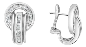 Baguette Knot Diamond Earrings 1.10cttw 14k White Gold, 2 Pieces