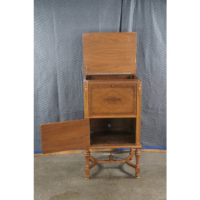 Wood Antique Late Victorian Walnut Burl Music Console Phonograph Cabinet Record Stand For Sale - Image 7 of 14