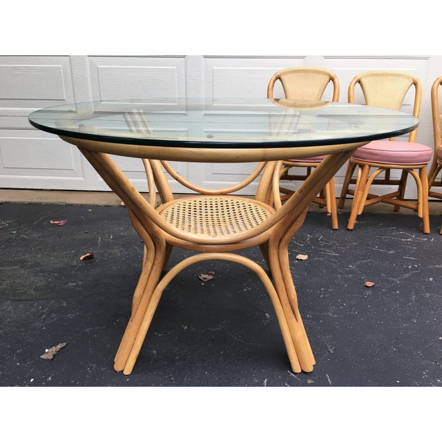 1970s Boho Chic Clark’s Casual Rattan Table & Chairs Chairish