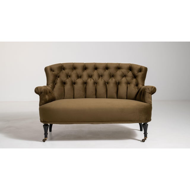 Napoleon III Velvet Upholstered Sofa, Second Empire Style, France, Circa 1880 For Sale - Image 9 of 14