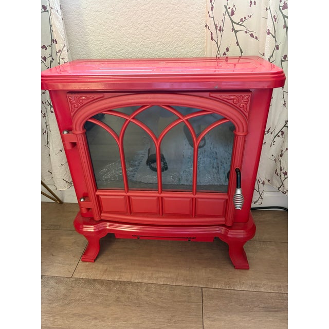Metal Vintage Red Metal Electric Faux Fireplace Heater For Sale - Image 7 of 8