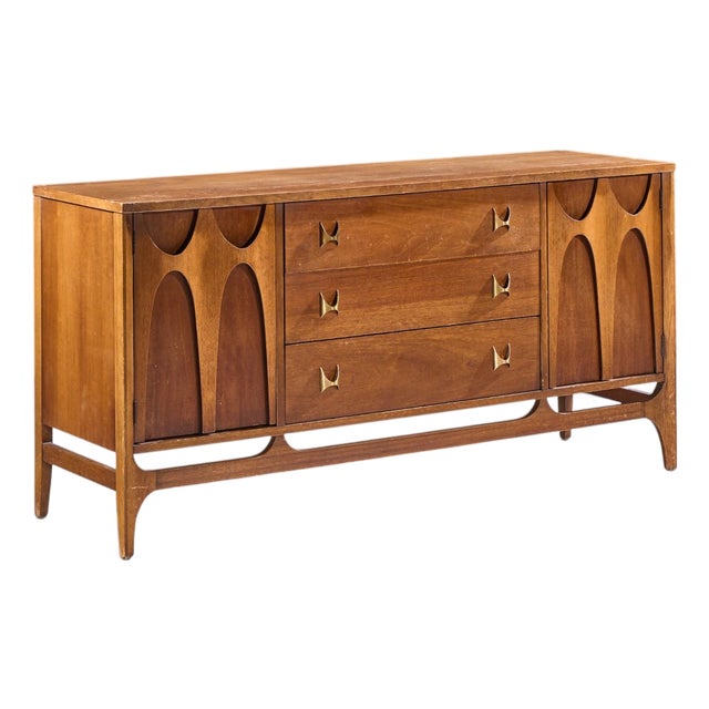 Broyhill Brasilia Mid Century Walnut and Brass Credenza For Sale