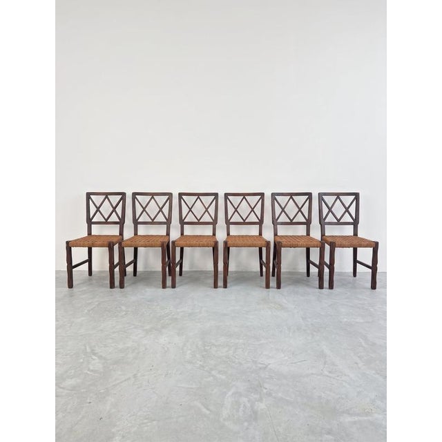 Paolo Buffa Mid-Century Wood and Rope Chairs in the style of Paolo Buffa, Italy, 1940, Set of 6 For Sale - Image 4 of 11