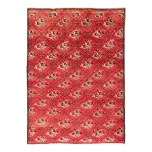 Mid 20th Century Vintage Turkish Konya Rug in Regal Red and Black Latticework Pattern