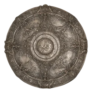 Large Embossed Chiseled Bronze Plate Depicting Scenes from Aphrodite, 1890s-1910s