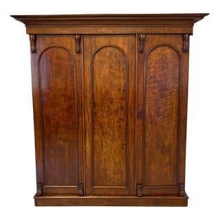 Antique Victorian Figured Mahogany Three Door Wardrobe, 1850s For Sale