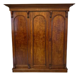 Antique Victorian Figured Mahogany Three Door Wardrobe, 1850s