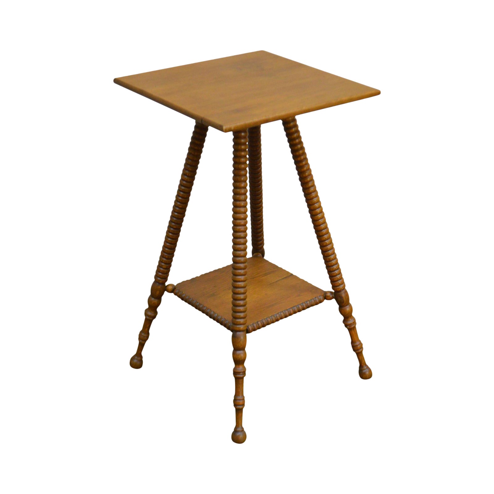 Antique Victorian Oak Square 2Tier Plant Stand Side Table W/Turned