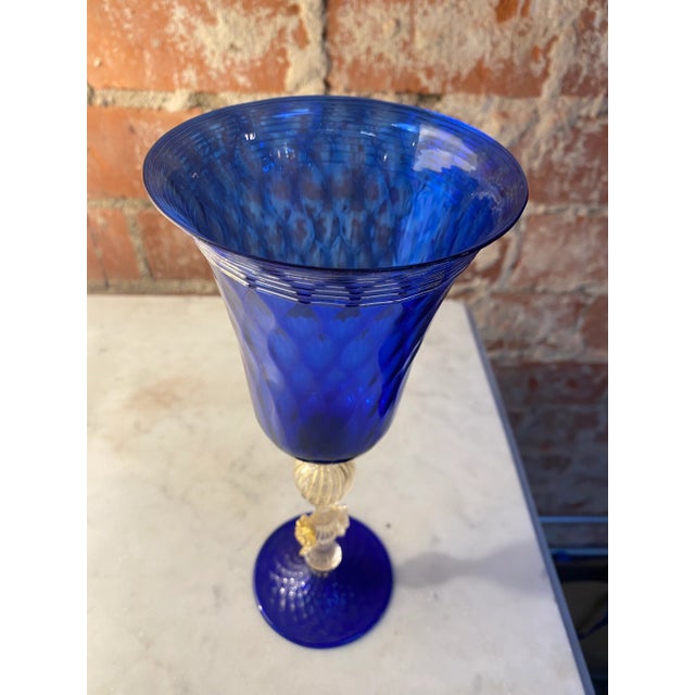 Vintage 1970s Blue Italian Handcrafted Chalice For Sale - Image 4 of 7