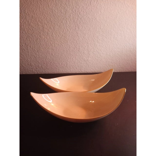 1980s Lenox Beige Gilded Porcelain Boat Shape Dishes- Set of 2 For Sale - Image 4 of 8