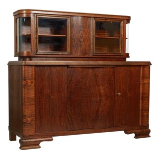 Art Deco Figured Walnut Sideboard Buffet or Bar Cabinet With Vitrine, Circa 1930 For Sale