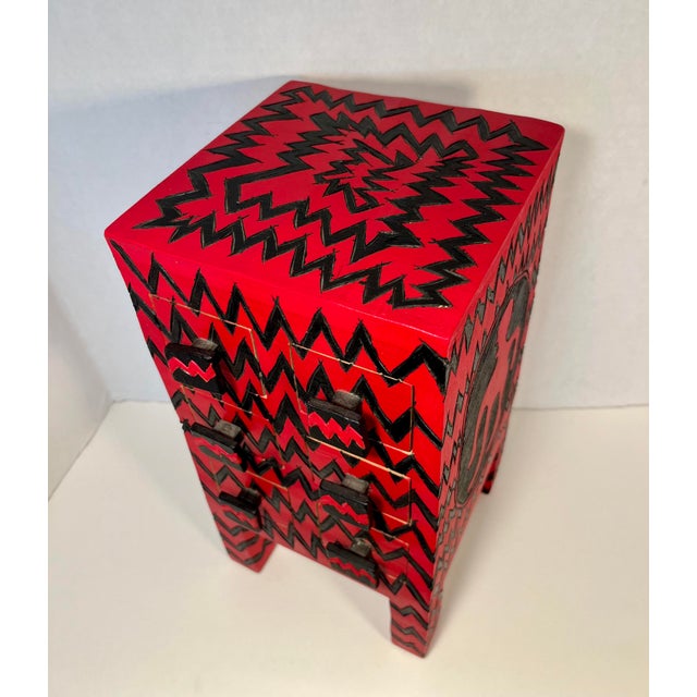 Rick Oginz (American, b. 1944) Signed & Dated 1999 Hand-Painted Sculptural Wooden Miniature Chest / Functional Art Cabinet...