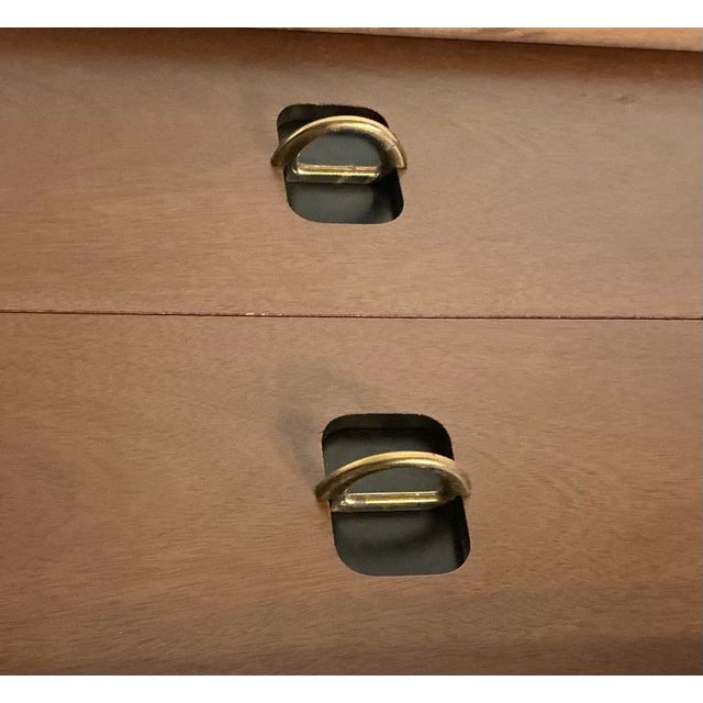 Brown Mid 20th Century Modern Walnut Bassett Nightstand Brass + Black 2 Drawer For Sale - Image 8 of 12