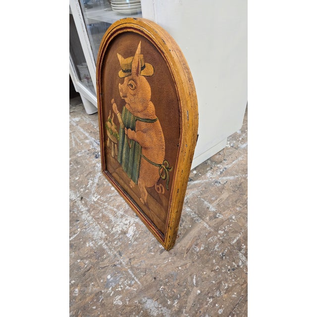 This is a beautiful wood board , arched top . Old reclaimed wood, very thick.Handpainted Pig Chef. He seems to be making a...