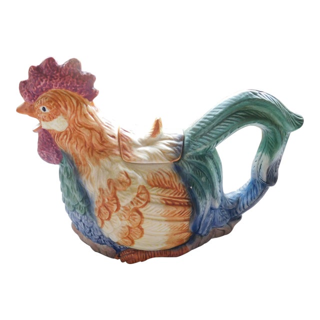 Vintage Colorful Ceramic Rooster Teapot For Sale