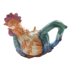 Vintage Colorful Ceramic Rooster Teapot
