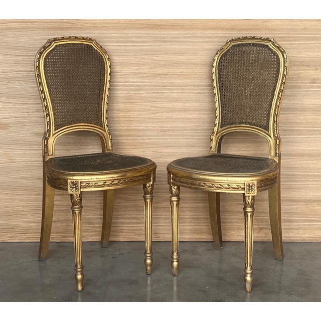 Set of Early 20th Century French Louis XVI Style Gilded Oval Console Table with Chairs For Sale - Image 4 of 18