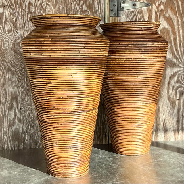 Vintage Coastal Pencil Reed Vases - a Pair For Sale - Image 4 of 6