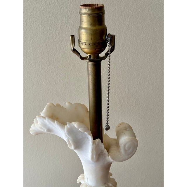 Alabaster Antique Neoclassical Carved Alabaster Lamp, Rewired For Sale - Image 8 of 12