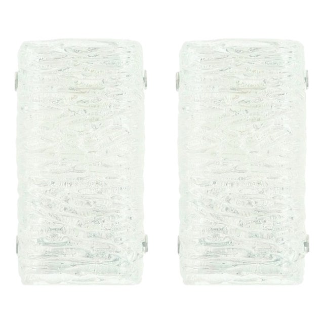 Mid-Century Modern Murano Ice Glass Wall Lights from Kaiser Leuchten, Germany, 1960s, Set of 2 For Sale