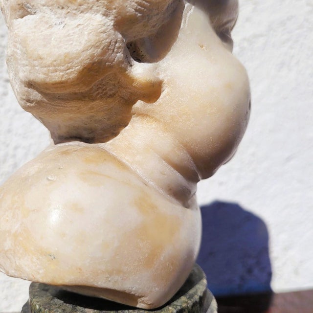 17th Century White Marble Putto Head on a Column For Sale - Image 6 of 18