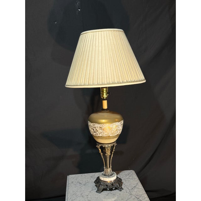 Ornate Gold Glass Table Lamp With Antique Bronze-Tone Base, 37” For Sale - Image 4 of 12