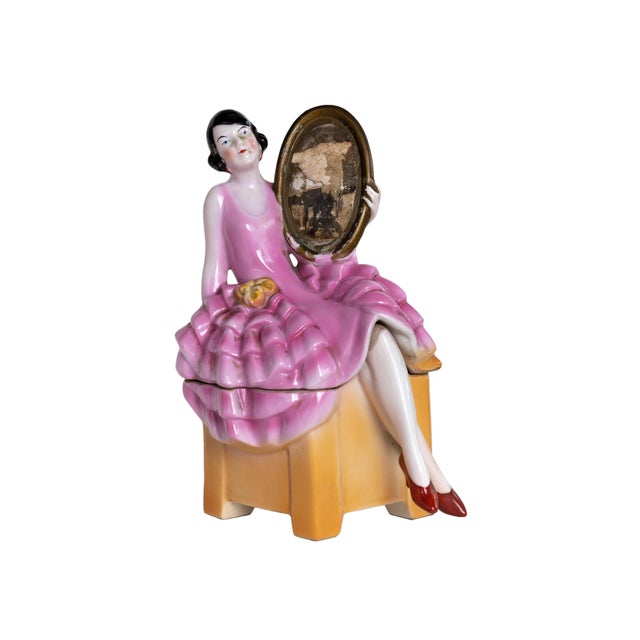 Art Deco Porcelain Powder Jewelry Box with Woman, 1930s For Sale - Image 12 of 12