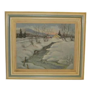 Herbert a Steinke *Its Cold* Adirondacks Oil Painting -Winter Mountain Landscape