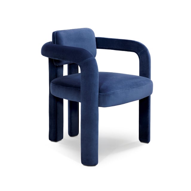 Contemporary Double Arch Dining Chairs in Navy Blue Cotton Velvet from Insidherland, Set of 8 For Sale - Image 3 of 14