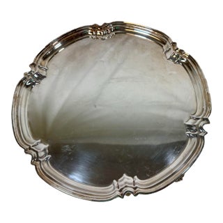 Antique Edwardian Cooper Brothers Scalloped Edge Silver Plate Serving Tray With Falcon Talon Shaped Feet From England - Circa 1900 For Sale