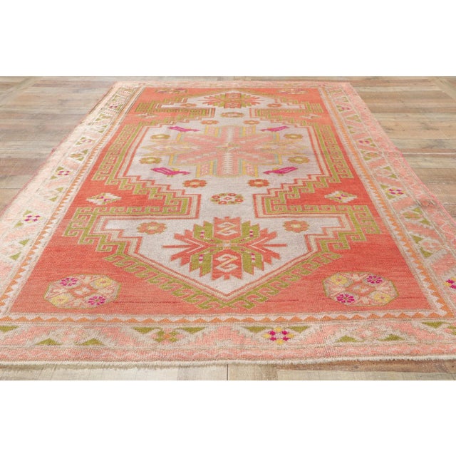 Red Vintage Turkish Oushak Rug - 04'10 X 08'01 For Sale - Image 8 of 10