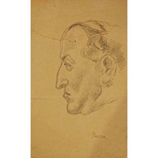 Pompeo Borra, Portrait-Profile, 1950s, Pencil on Paper For Sale