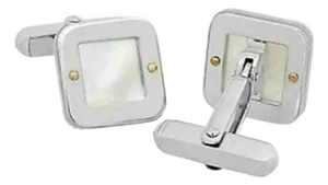 Mid 20th Century Pair of Baraka Mother of Pearl 18k Two Tone Gold Square Top Stud Cufflinks