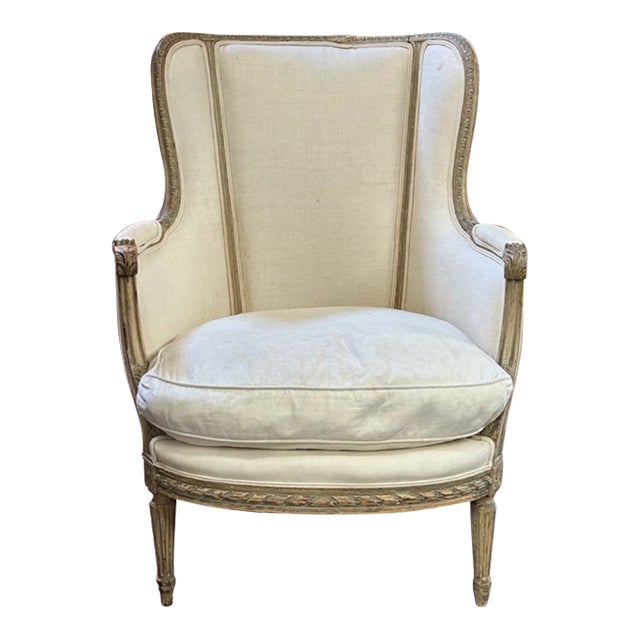 French Carved Wood Wing Back Chair Chairish
