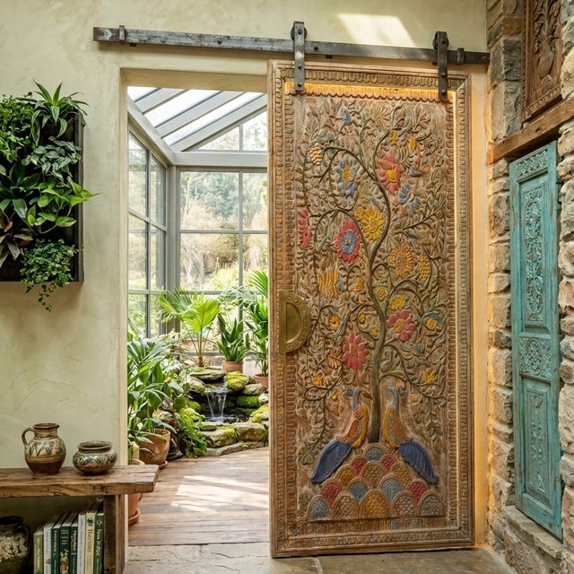 Hand-Carved Tree of Life Peacock Floral Wall Panel Relief Art Décor For Sale - Image 9 of 9