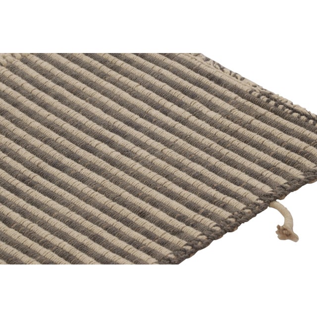 Contemporary Rug & Kilim's Accent Kilim, Beige and Gray Textural Stripes For Sale - Image 3 of 8