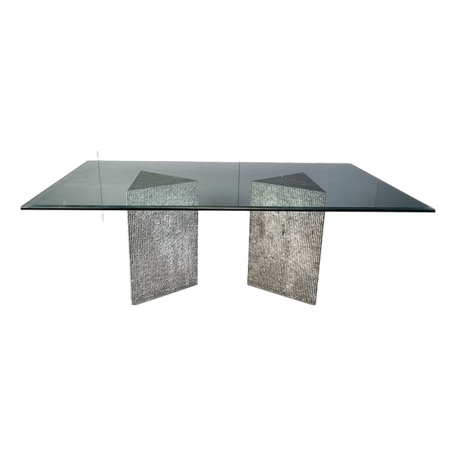 Vintage Brutalist Marble and Glass Dining Table, 1970s For Sale