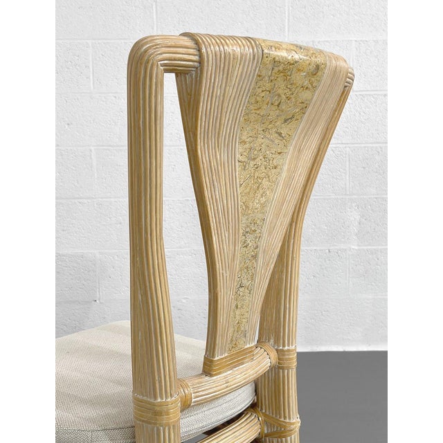 Beige Square Rattan and Stone Marquetry Dining Table and Chairs, 1970s, Set of 3 For Sale - Image 8 of 13
