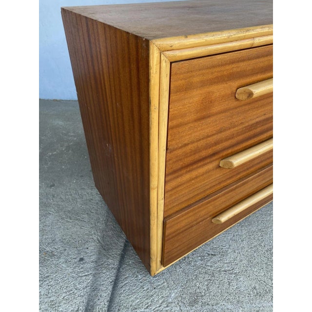 1940s Restored Mahogany Nightstand With Rattan Accents For Sale In Los Angeles - Image 6 of 11