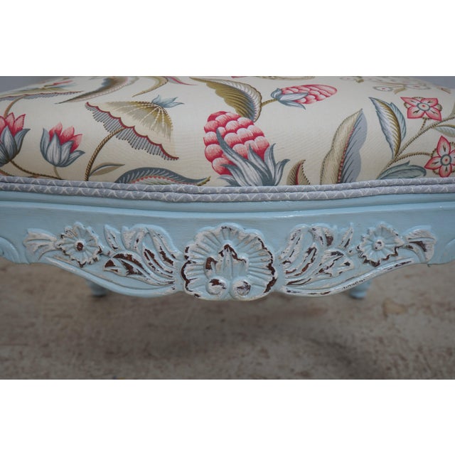 Pair of French Provincial Blue Frame Open Arm Chairs For Sale - Image 17 of 18