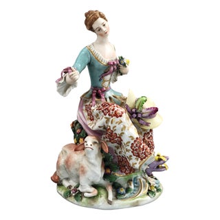 Shepherdess with Sheep Figurine in Porcelain, 1870s For Sale