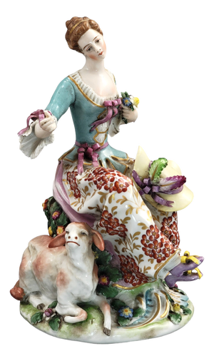 Shepherdess with Sheep Figurine in Porcelain, 1870s