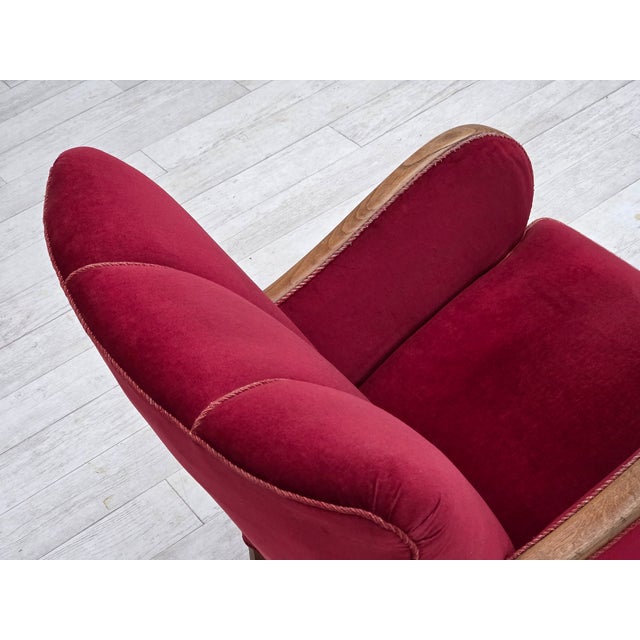 Danish Armchair in Red Velour and Oak, 1950s For Sale - Image 11 of 17