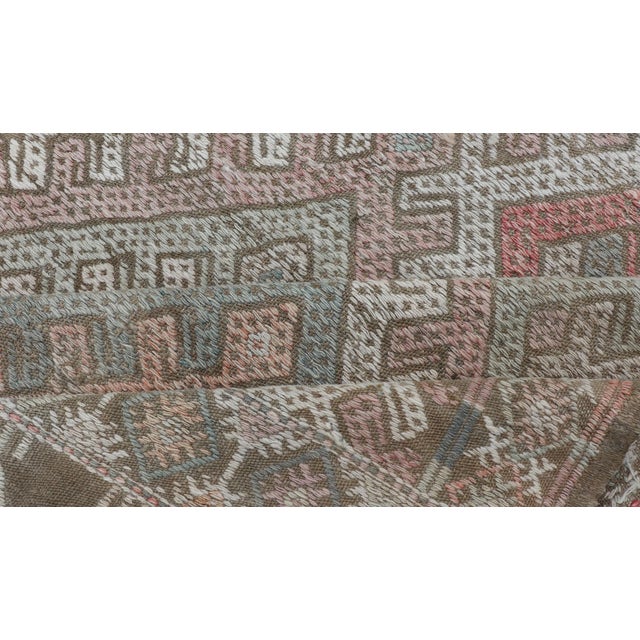 Vintage Turkish Embroidered Kilim Rug With Geometric Diamond Design 6'3 X 10'4 For Sale - Image 14 of 15
