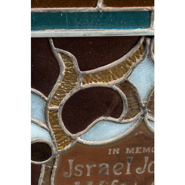 Wood Late 19th Century Memorial Stained Glass Panel in Frame For Sale - Image 7 of 9