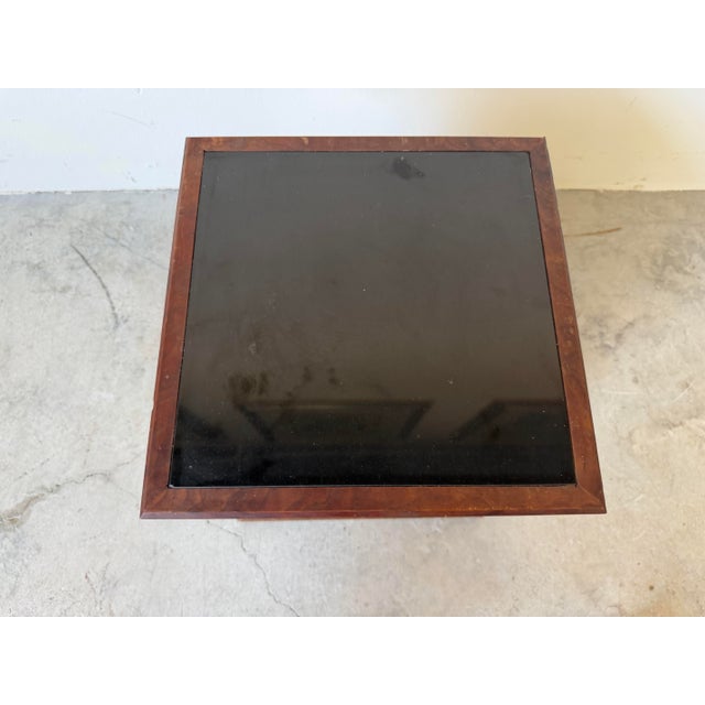 1980s Vintage Geometric Wood Side Table / Plant Stand With Black Granite Stone Top For Sale - Image 5 of 12