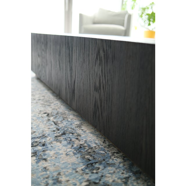 Wood Modern Cerused Dark Oak Plinth Coffee Table With Starburst Veneer Top & Brass Inlay For Sale - Image 7 of 12